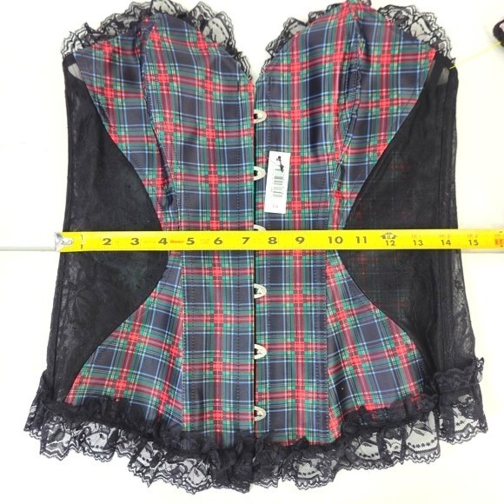 Victoria's Secret Adore Me Plaid Corset Lingerie Set Bustier Black Lace Boned Lg - Picture 2 of 16